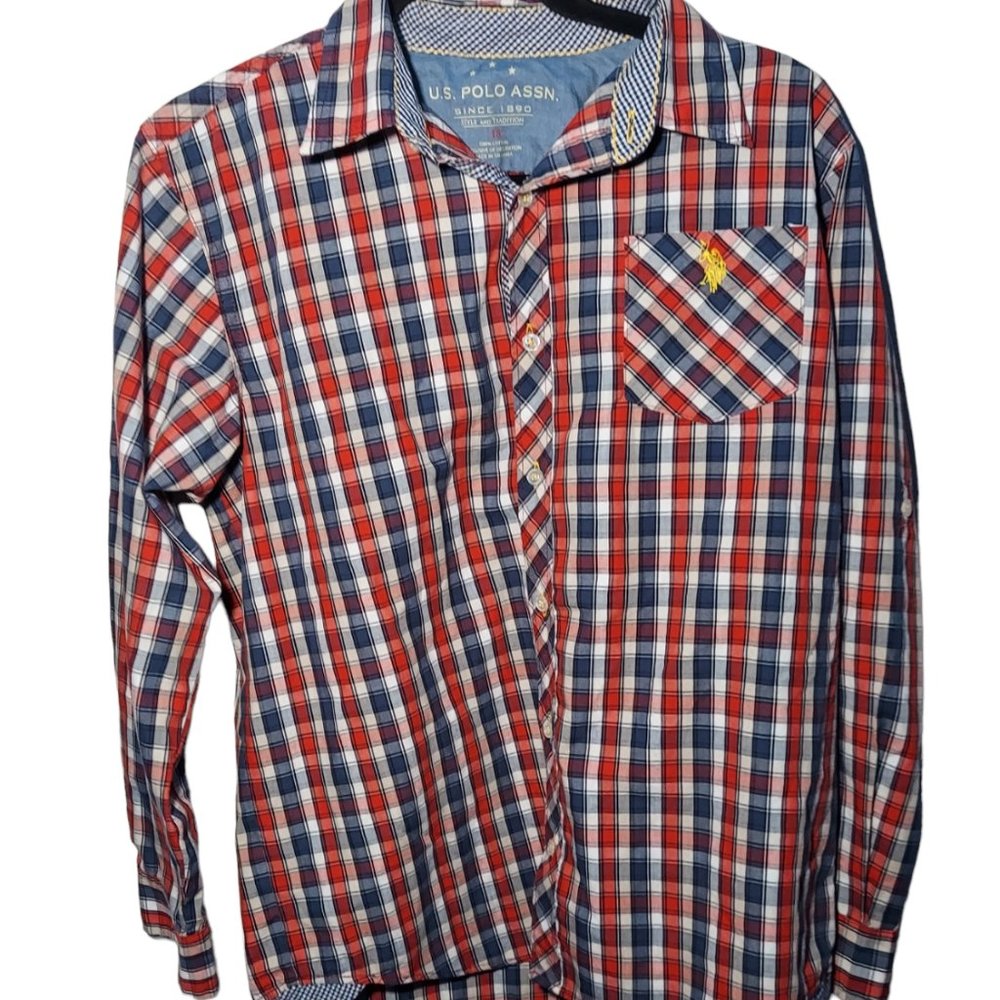 NICE MENS US POLO ASSN RED PLAID LONG SLEEVE BUTTON UP SHIRT MENS Size 18